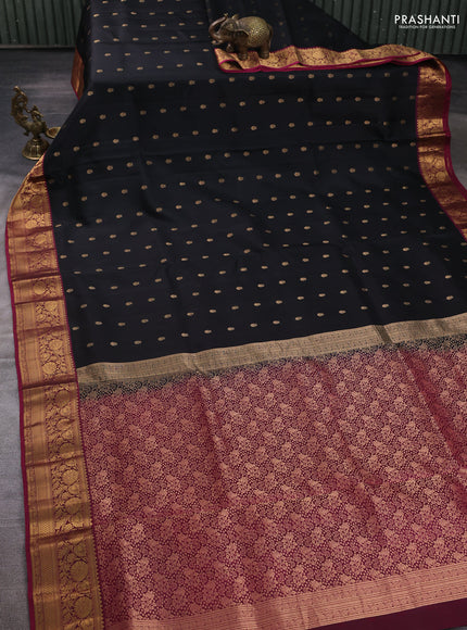 Pure soft silk saree black and magenta pink with allover zari woven buttas and zari woven border