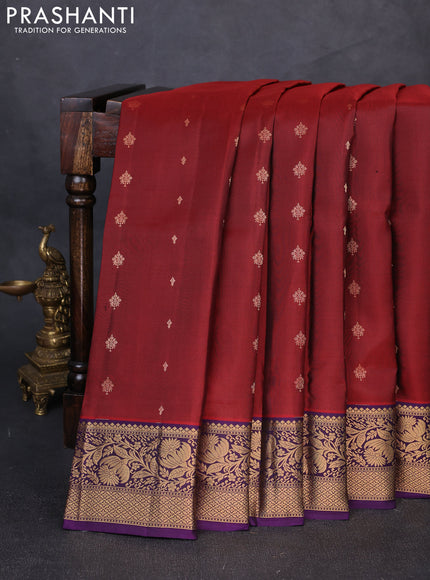 Pure soft silk saree deep maroon and purple with allover zari woven buttas and zari woven border