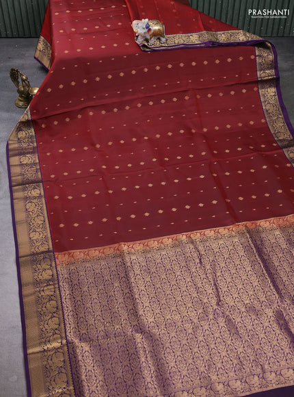 Pure soft silk saree deep maroon and purple with allover zari woven buttas and zari woven border