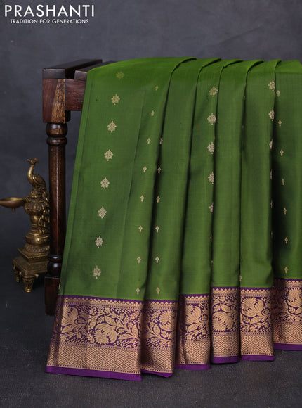 Pure soft silk saree green and purple with allover zari woven buttas and zari woven border