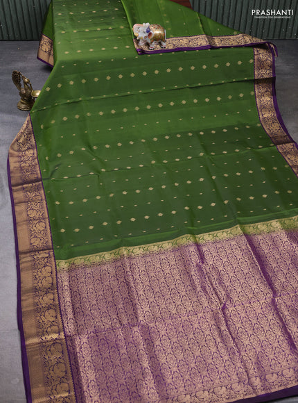Pure soft silk saree green and purple with allover zari woven buttas and zari woven border