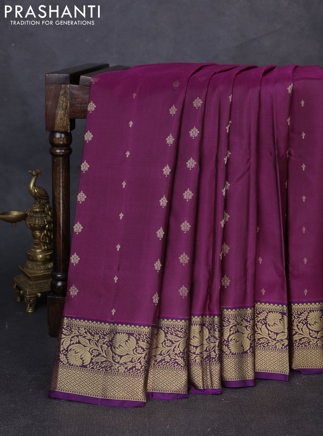 Pure soft silk saree magenta pink and purple with allover zari woven buttas and zari woven border