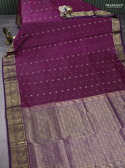 Pure soft silk saree magenta pink and purple with allover zari woven buttas and zari woven border