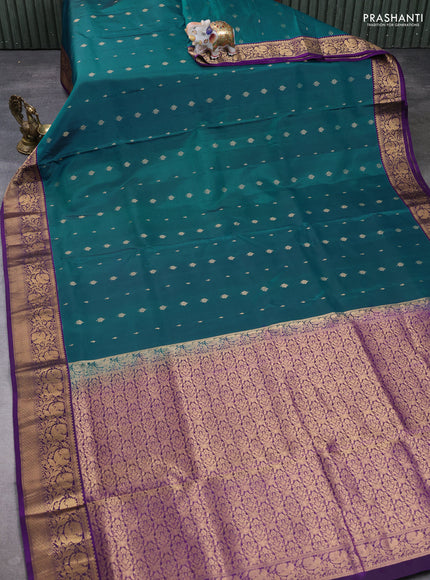 Pure soft silk saree peacock green and purple with allover zari woven buttas and zari woven border