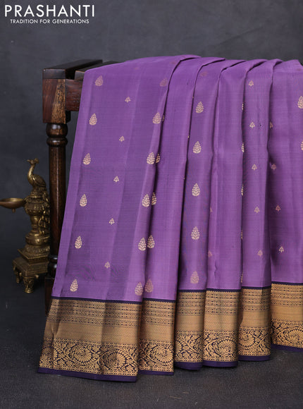 Pure soft silk saree lavender and navy blue with allover zari woven buttas and zari woven border