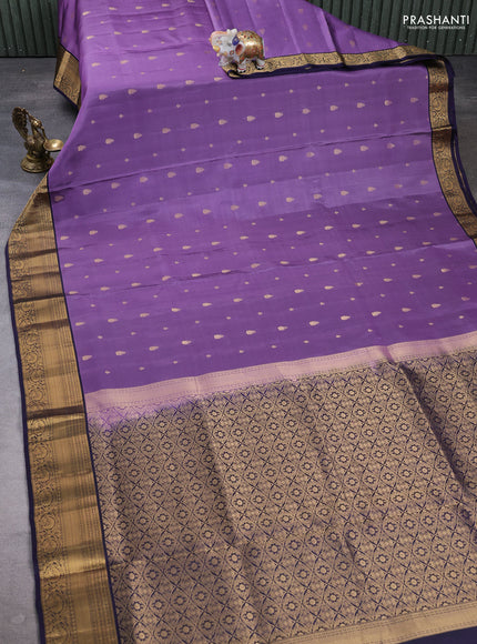 Pure soft silk saree lavender and navy blue with allover zari woven buttas and zari woven border