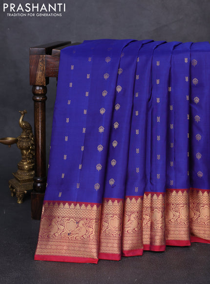 Pure soft silk saree blue and maroon with allover zari woven buttas and zari woven border