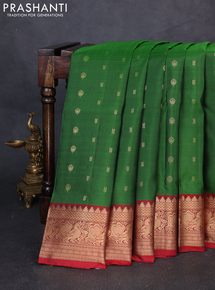 Pure soft silk saree green and maroon with allover zari woven buttas and zari woven border