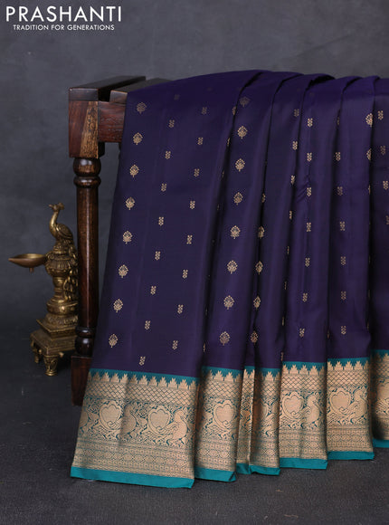 Pure soft silk saree navy blue and teal green with allover zari woven buttas and zari woven border