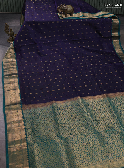 Pure soft silk saree navy blue and teal green with allover zari woven buttas and zari woven border