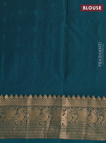 Pure soft silk saree navy blue and teal green with allover zari woven buttas and zari woven border