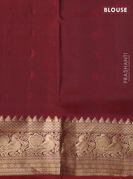 Pure soft silk saree mehendi green and maroon with allover zari woven buttas and zari woven border