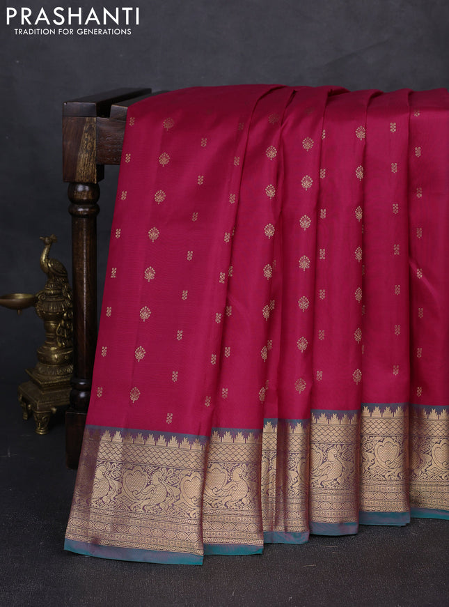 Pure soft silk saree pink and green with allover zari woven buttas and zari woven border
