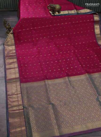 Pure soft silk saree pink and green with allover zari woven buttas and zari woven border