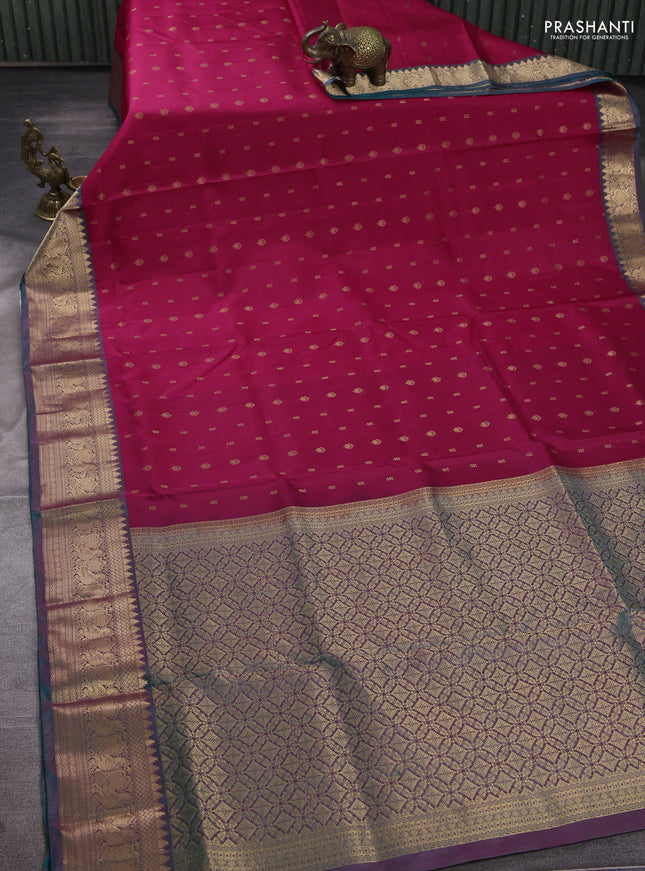 Pure soft silk saree pink and green with allover zari woven buttas and zari woven border