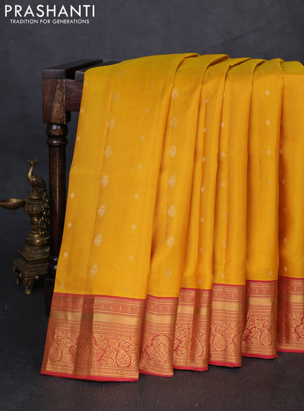 Pure soft silk saree yellow and pink with allover zari woven buttas and zari woven border