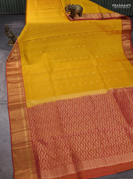 Pure soft silk saree yellow and pink with allover zari woven buttas and zari woven border