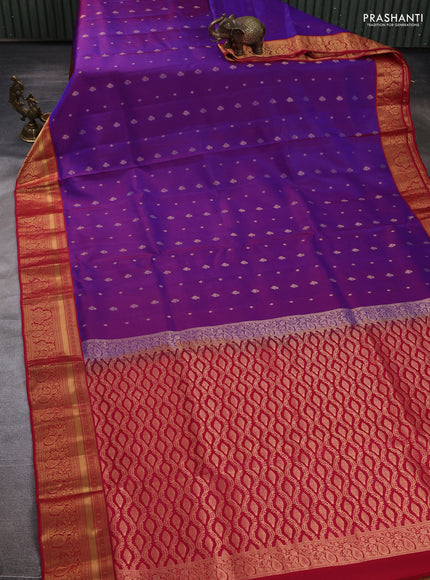 Pure soft silk saree purple and maroon with allover zari woven buttas and zari woven border