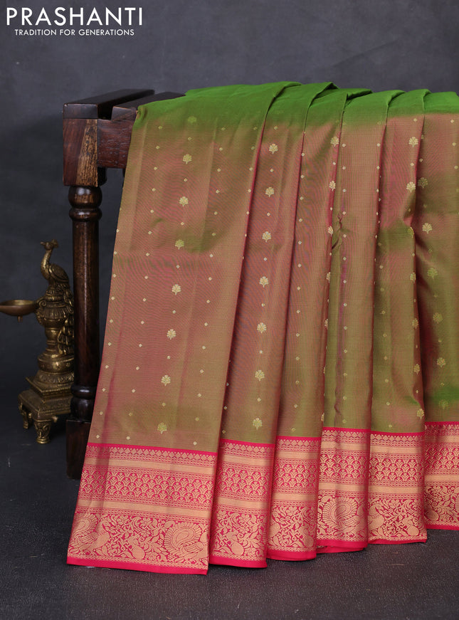 Pure soft silk saree dual shade of greenish pink and maroon with allover zari woven buttas and zari woven border