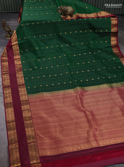Pure soft silk saree green and magenta pink with allover zari woven buttas and rettapet zari woven border