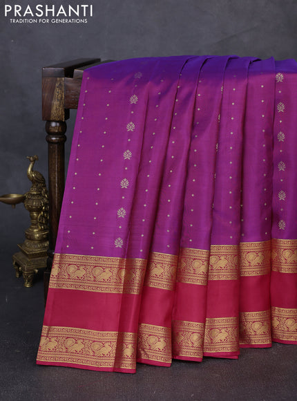 Pure soft silk saree purple and pink with allover zari woven buttas and rettapet zari woven border