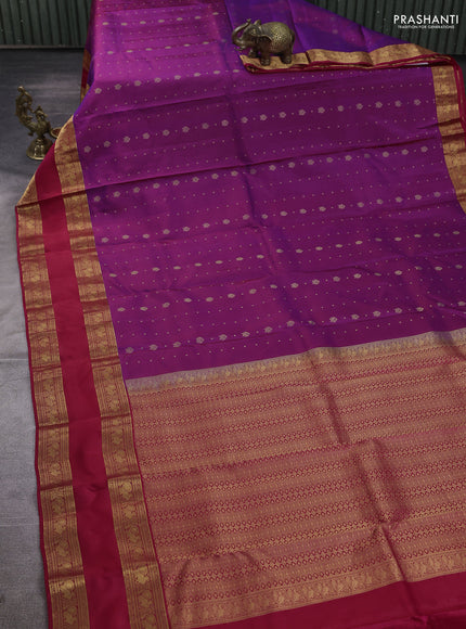 Pure soft silk saree purple and pink with allover zari woven buttas and rettapet zari woven border