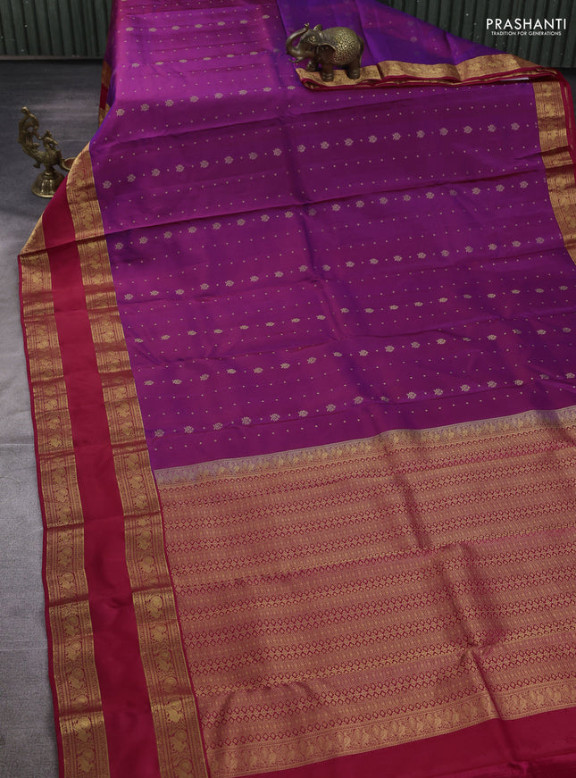 Pure soft silk saree purple and pink with allover zari woven buttas and rettapet zari woven border