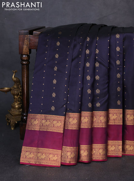 Pure soft silk saree jamun shade and magenta pink with allover zari woven buttas and rettapet zari woven border