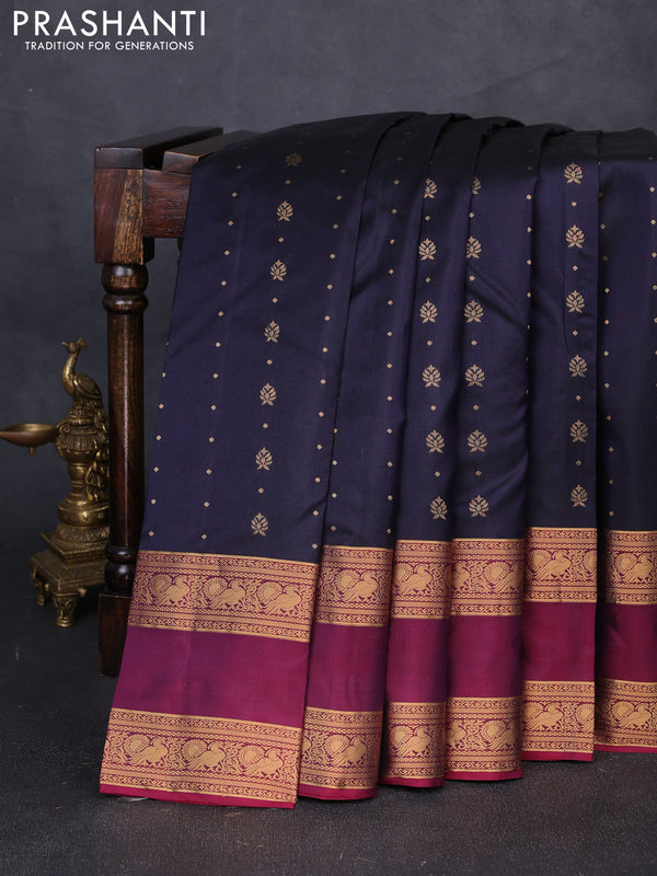 Pure soft silk saree jamun shade and magenta pink with allover zari woven buttas and rettapet zari woven border
