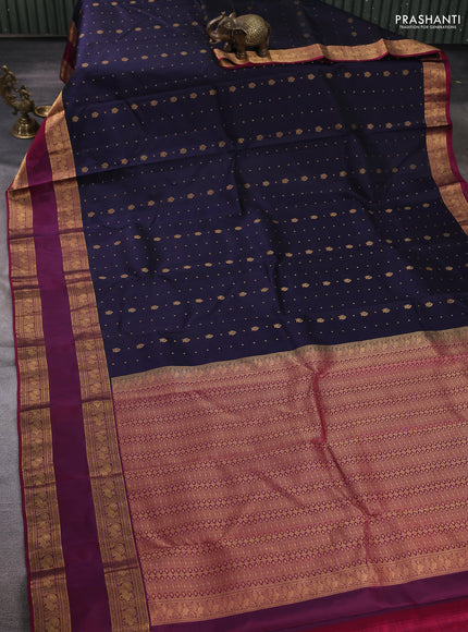 Pure soft silk saree jamun shade and magenta pink with allover zari woven buttas and rettapet zari woven border