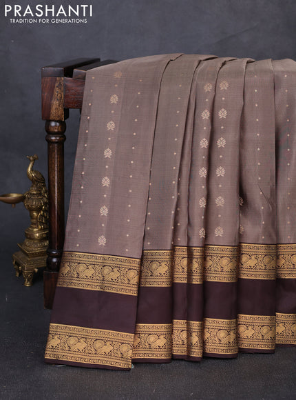 Pure soft silk saree pastel brown and coffee brown with allover zari woven buttas and rettapet zari woven border