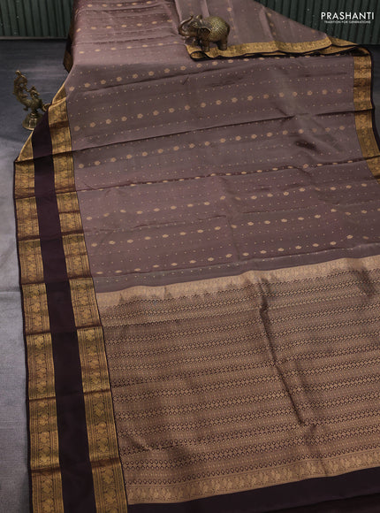Pure soft silk saree pastel brown and coffee brown with allover zari woven buttas and rettapet zari woven border