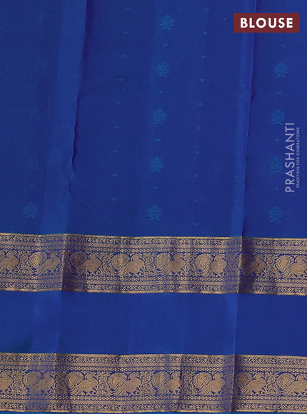 Pure soft silk saree purple and teal blue with allover zari woven buttas and rettapet zari woven border