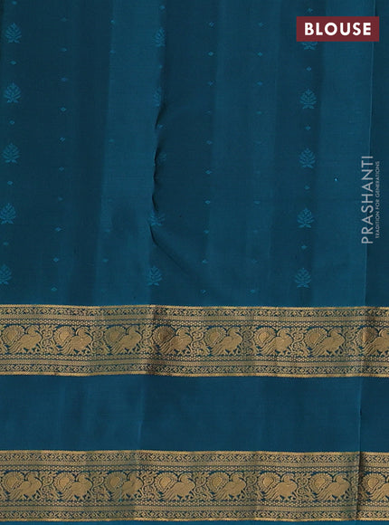 Pure soft silk saree light green and teal blue with allover zari woven buttas and rettapet zari woven border
