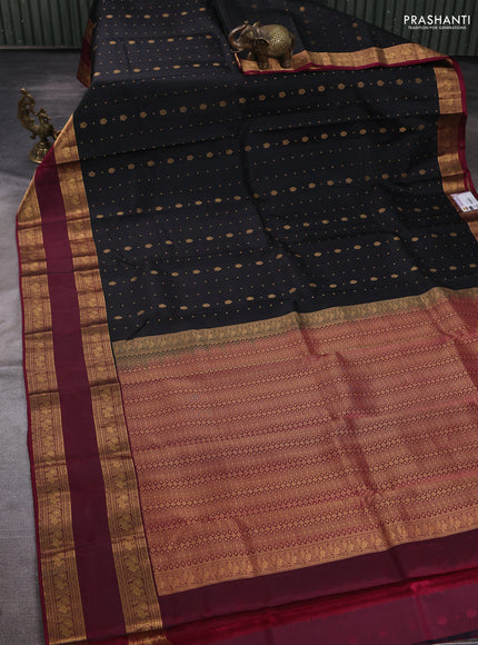 Pure soft silk saree black and magenta pink with allover zari woven buttas and rettapet zari woven border