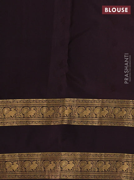 Pure soft silk saree peacock blue shade and coffee brown with allover zari woven buttas and rettapet zari woven border