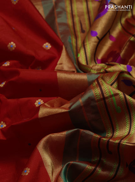 Pure paithani silk saree red and cs blue with allover zari woven buttas and paithani weaving pallu