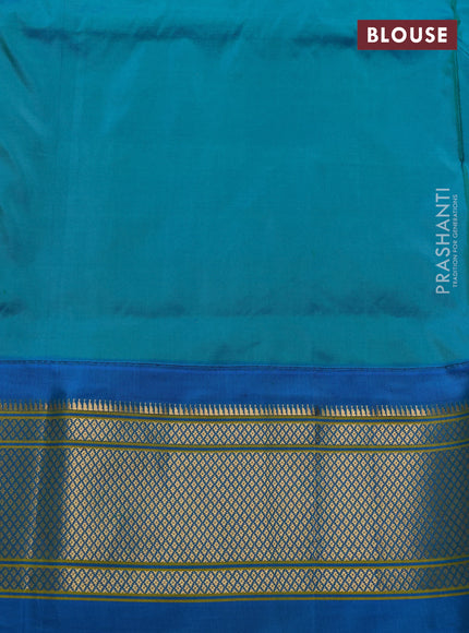 Pure paithani silk saree red and cs blue with allover zari woven buttas and paithani weaving pallu