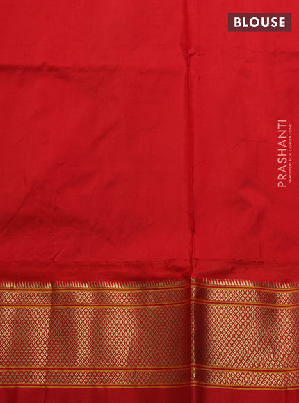 Pure paithani silk saree dual shade of bluish green and red with allover zari woven buttas and paithani weaving pallu