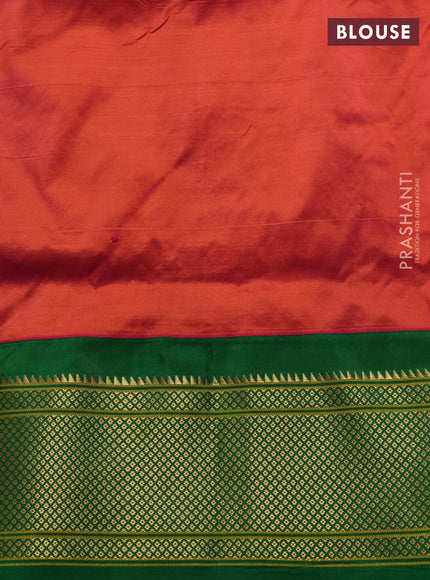 Pure paithani silk saree red and green with allover zari woven buttas and paithani weaving pallu