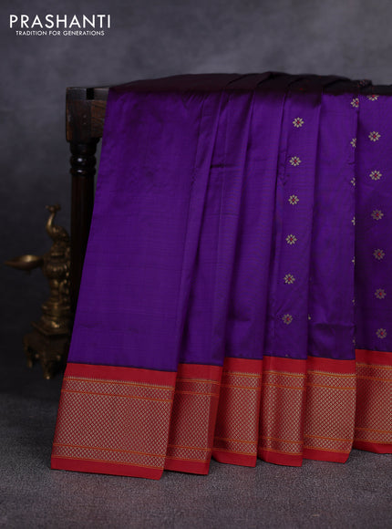 Pure paithani silk saree purple and red with allover zari woven buttas and paithani weaving pallu