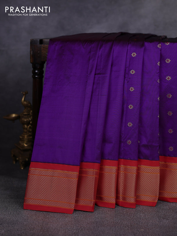 Pure paithani silk saree purple and red with allover zari woven buttas and paithani weaving pallu