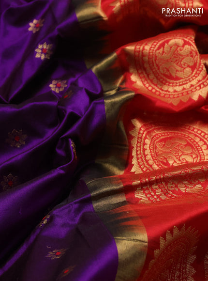 Pure paithani silk saree purple and red with allover zari woven buttas and paithani weaving pallu