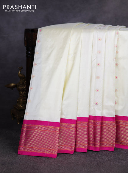 Pure paithani silk saree off white and pink with allover zari woven buttas and paithani weaving pallu