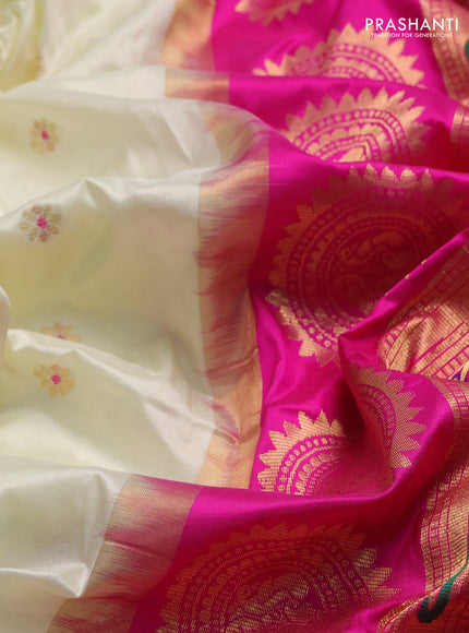 Pure paithani silk saree off white and pink with allover zari woven buttas and paithani weaving pallu