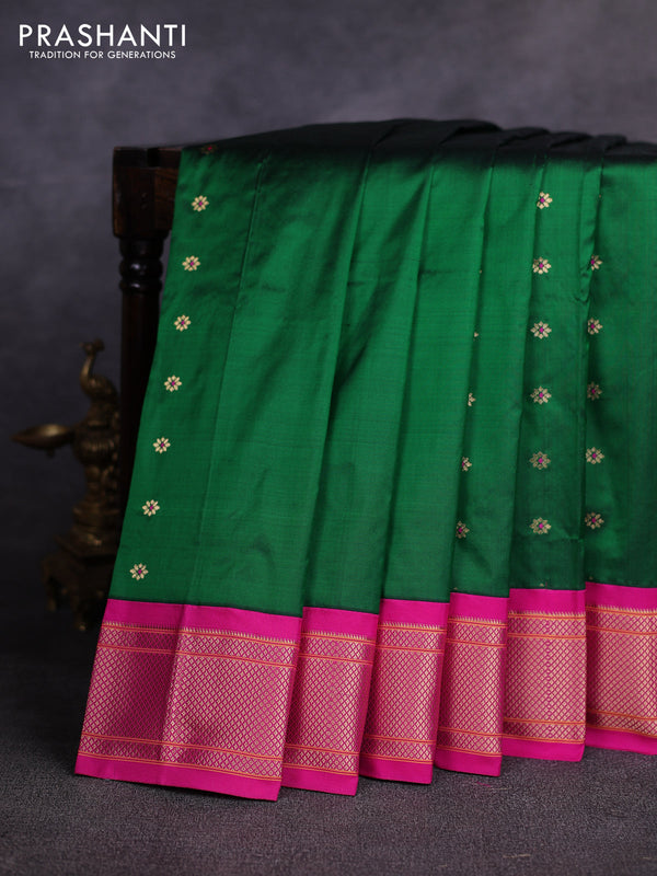 Pure paithani silk saree green and pink with allover zari woven buttas and paithani weaving pallu