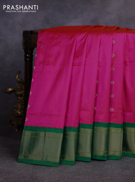 Pure paithani silk saree pink and green with allover zari woven buttas and paithani weaving pallu