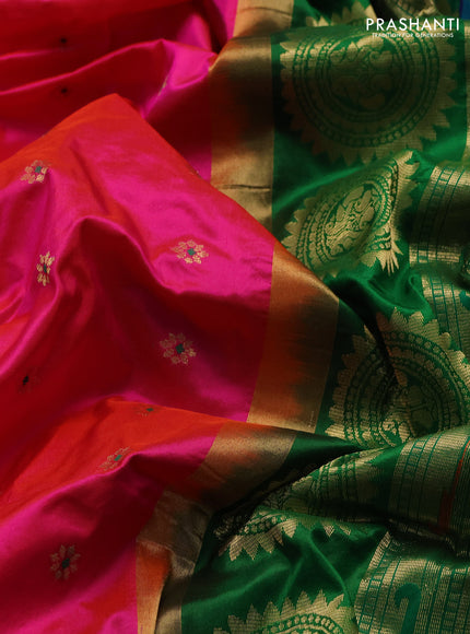 Pure paithani silk saree pink and green with allover zari woven buttas and paithani weaving pallu