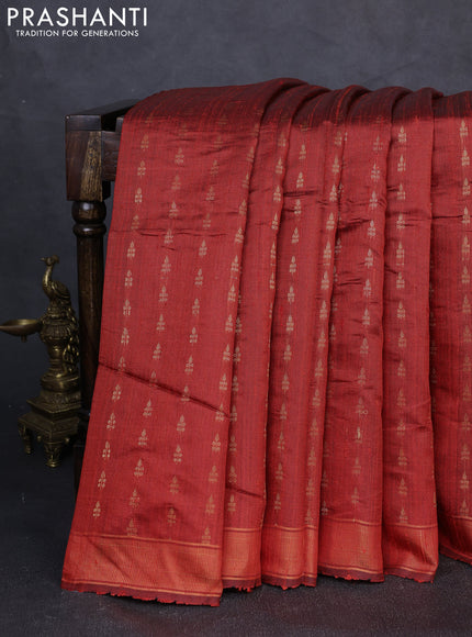 Pure dupion silk saree orange with allover zari woven buttas and zari woven border