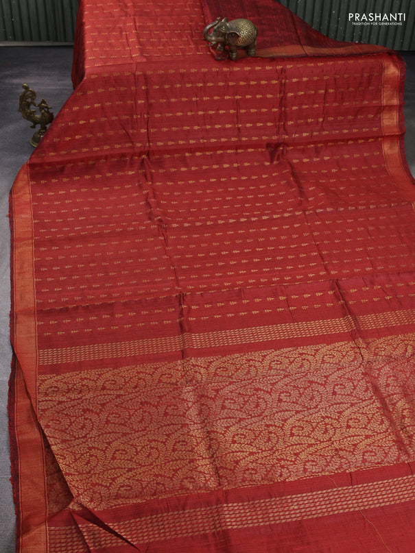 Pure dupion silk saree orange with allover zari woven buttas and zari woven border